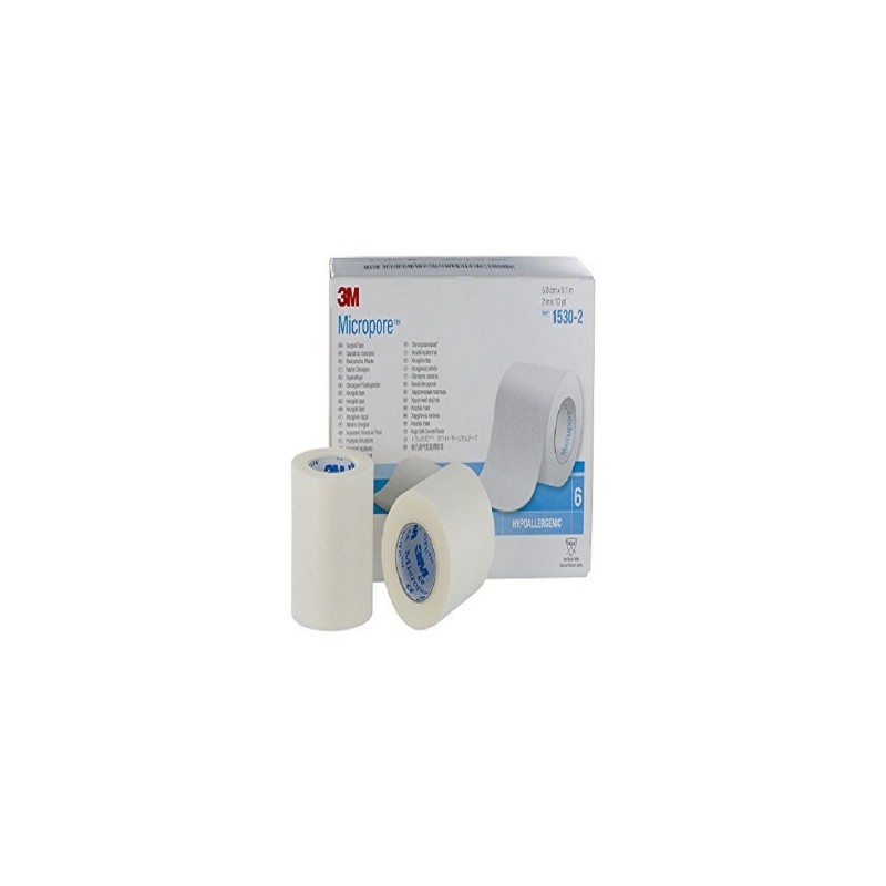 Cinta microporosa de 2¨ Micropore™ color blanco. Medida: 5cm x 9.14m Caja con 6 piezas