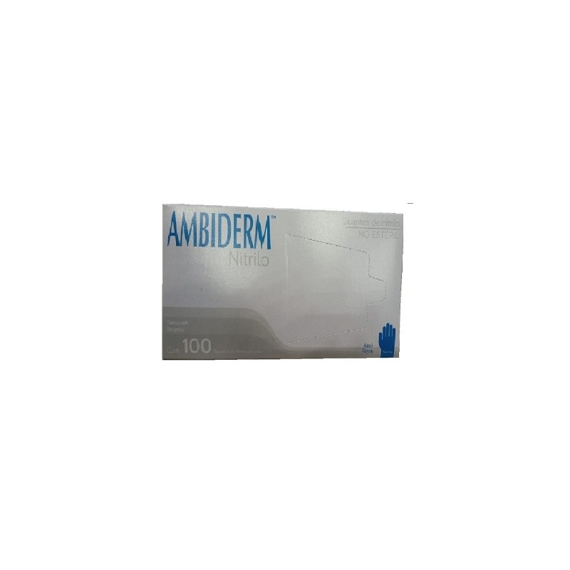 Guantes de Nitrilo Ambiderm Royal Azul Mediano Caja con 100 piezas