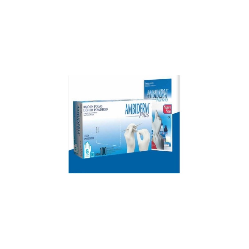 Guante de Latex Plus No Esteril Ambiderm para Exploracion Blanco Grande caja c/100 pi