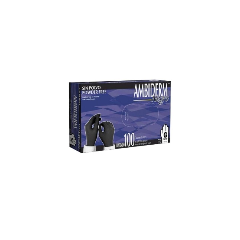 Guante de Latex Plus No Esteril Ambiderm Para Exploracion Grande Negro caja c/100 pi
