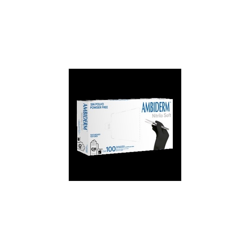 Guante de Nitrilo Soft No Esteril Ambiderm para exploracion Negro grande caja c/100 pi