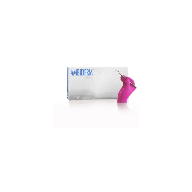 Guante de Nitrilo Soft No Esteril Ambiderm para exploracion Rosa mediano caja c/100 pi