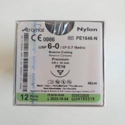 Sutura Atramat Nylon 6-0 Aguja 3/8 reverso 45cm Premium