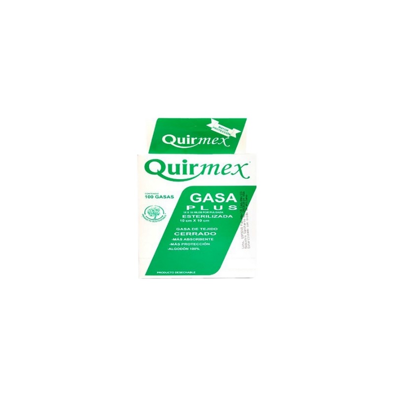 Gasa Esteril Plus Quirmex 10cm x 10cm paquete con 100 pzas.