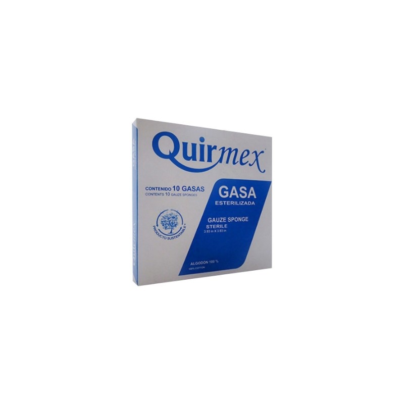 Gasa Esteril Quirmex 7.5cm x 5cm paquete con 10 pzas.